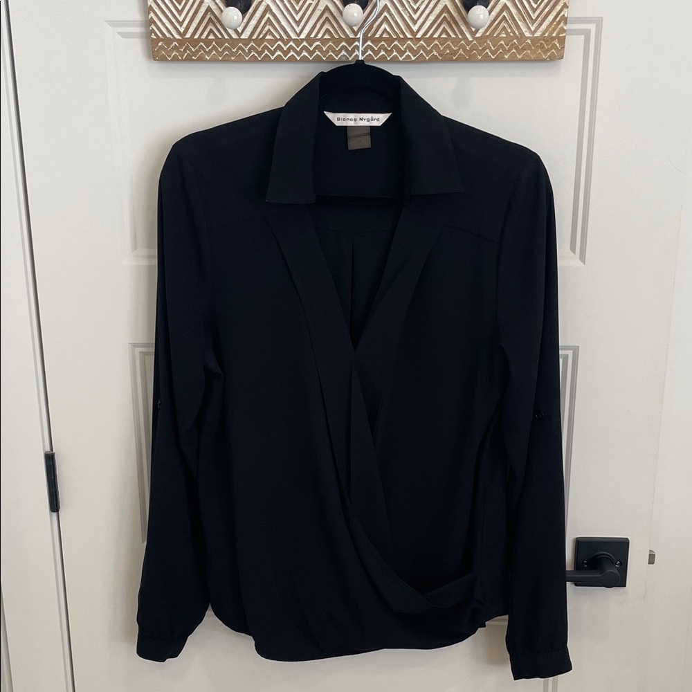 Chic Black Wrap Blouse